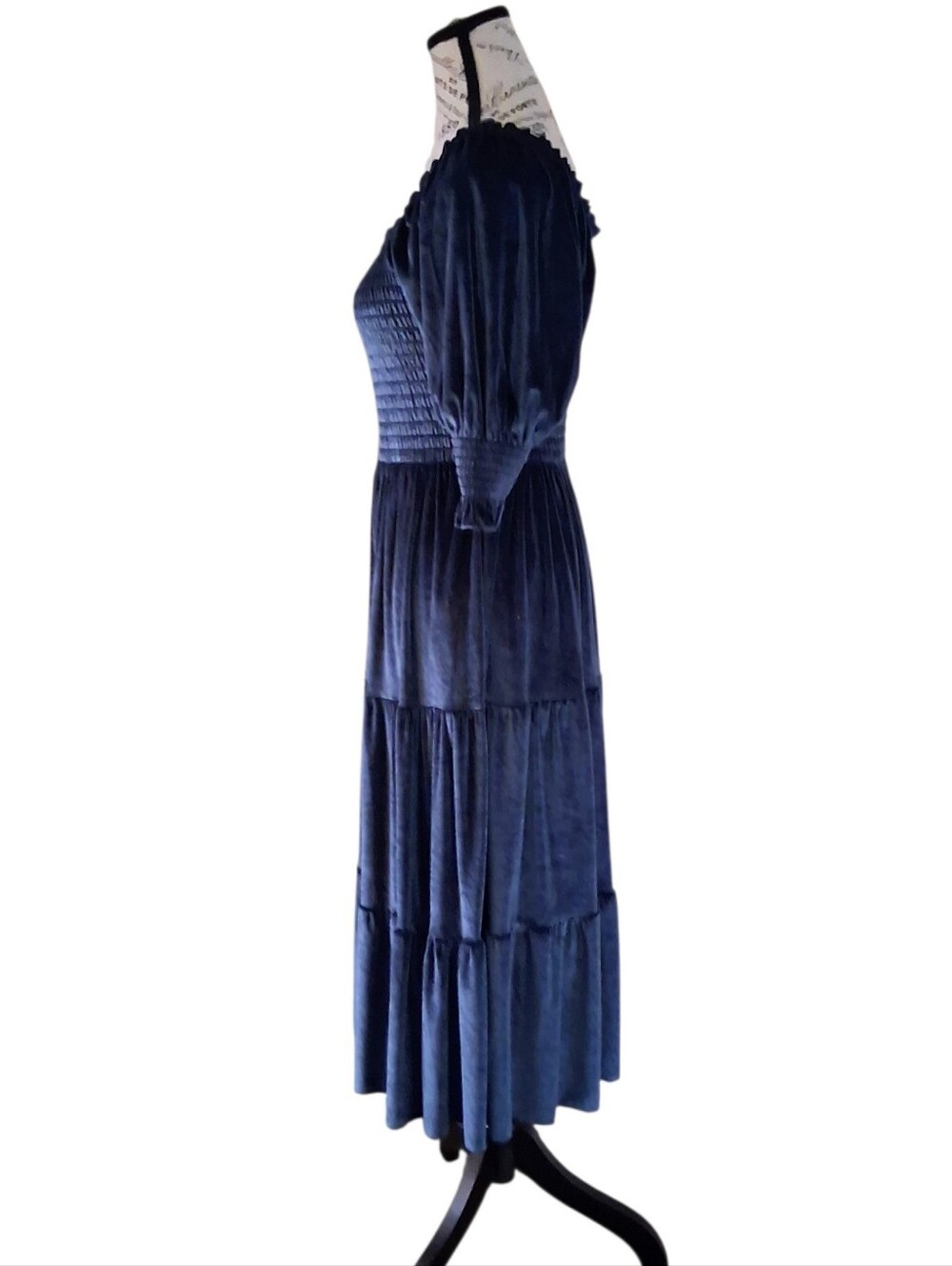 Baltic Born Blue Velvet Tiered Midi Dress Wedding Guest Holiday Medium - Picture 3 of 5